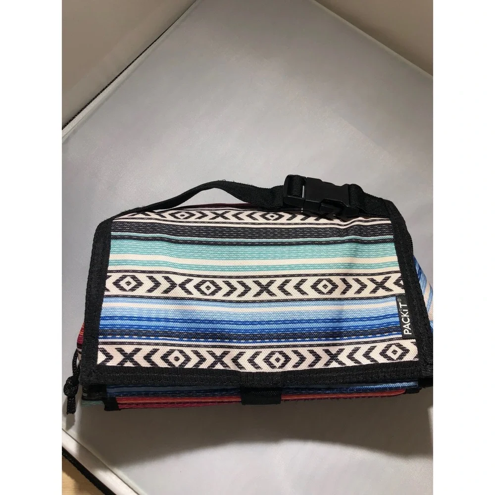PackIt Freezable Lunch Bag Southwest Serape Pattern Built-in Cooling Gel Blue